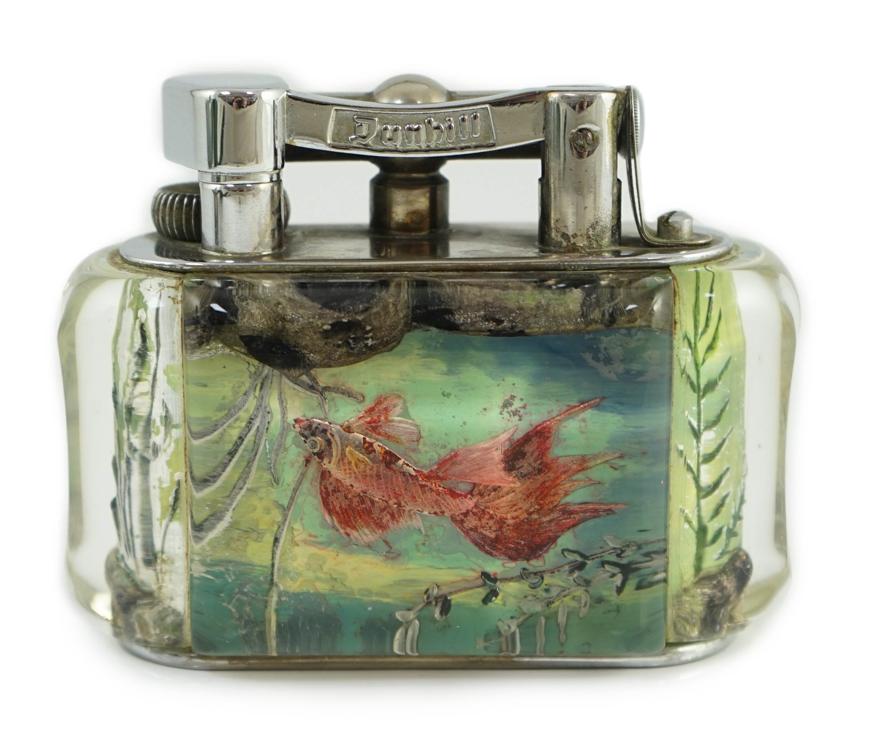 A Dunhill Aquarium table lighter, 9.5cm long 7.5cm high